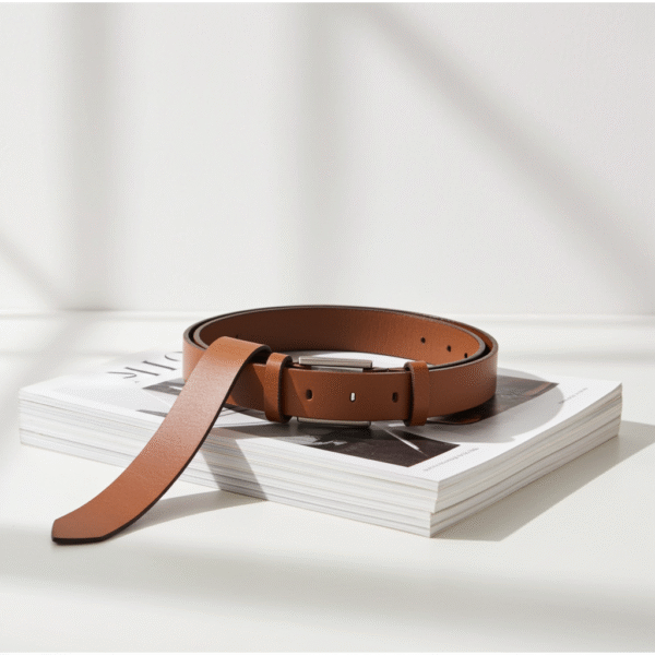 Men’s Tan Brown Leather-Style Belt with Metal Buckle – Classic Adjustable Belt