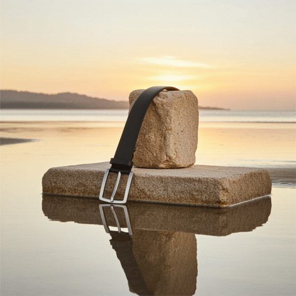 Men’s Black Signature-Style Leather Belt with Metal Buckle – Classic Adjustable Belt