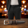 Men’s Black/Brown Reversible Leather-Style Belt with Metal Buckle – Adjustable Everyday Belt